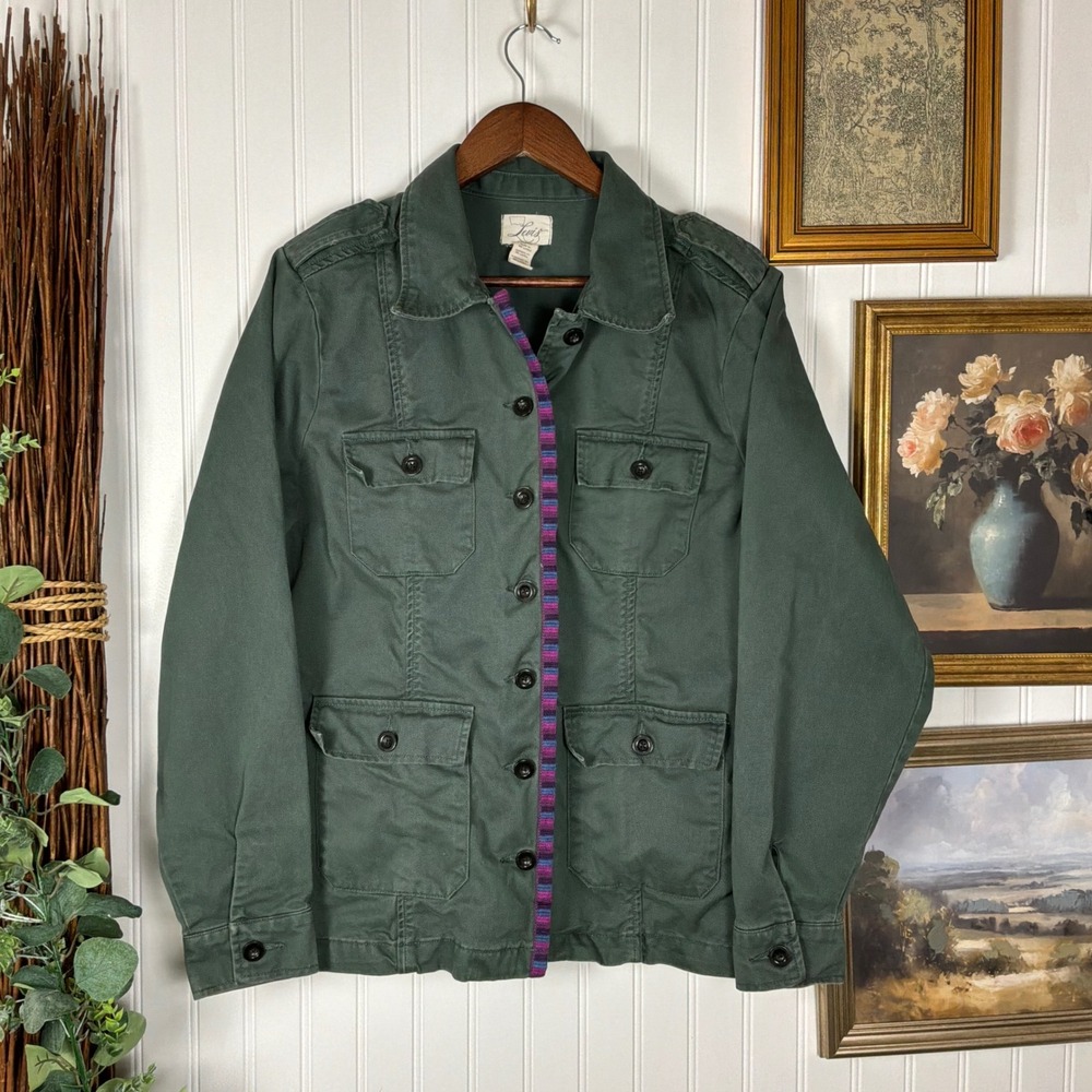 Levi's Women's XL Olive Green Utility Field Jacket 4 Pocket Purple Trim Cotton